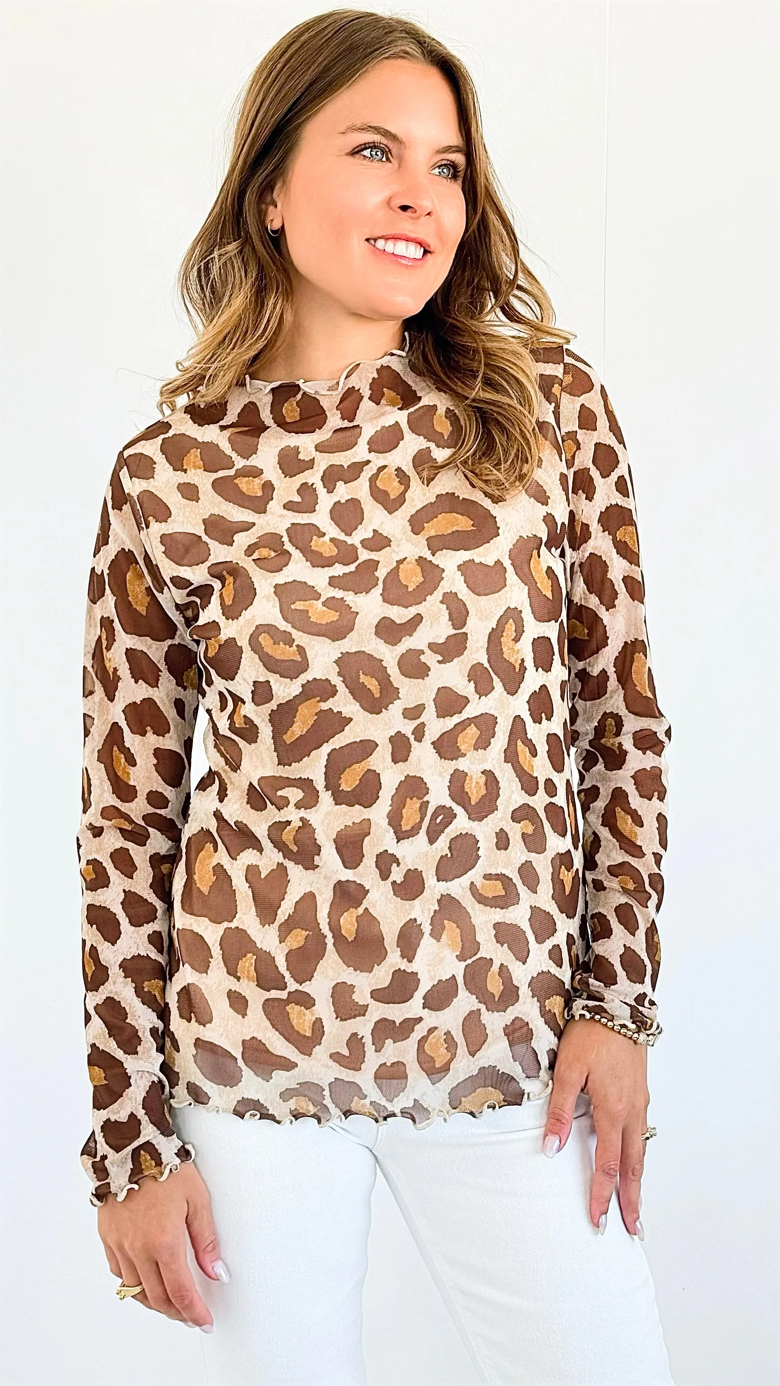 Wild Elegance Mock Neck Top - Brown