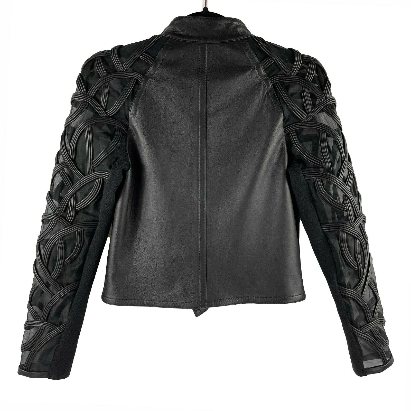 Yigal Azroul - Sheer Embroidered Black Leather Moto Jacket - 2 / XS